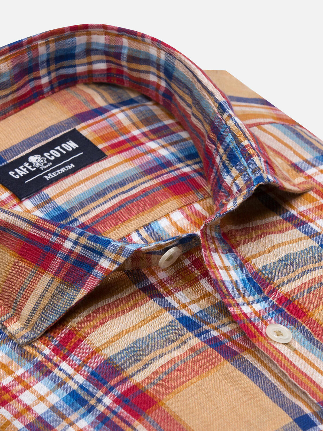 Chemise Phil en lin sable à motif tartan