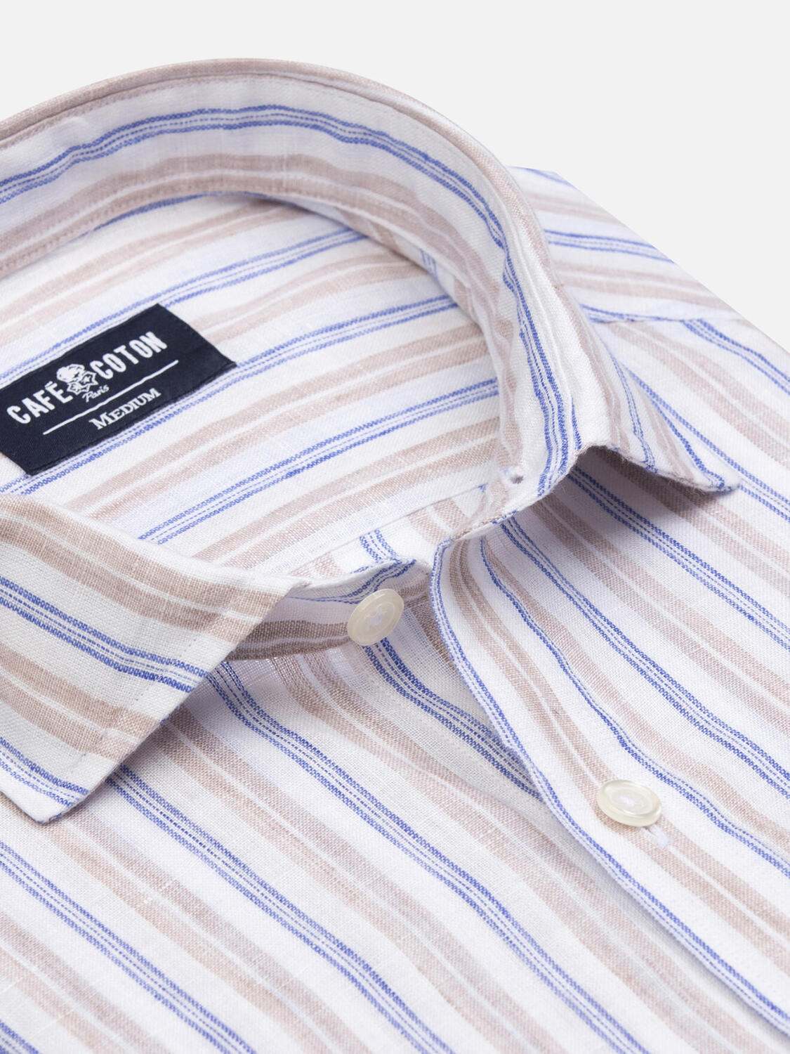 Chemise Rick en lin &agrave; rayures sable