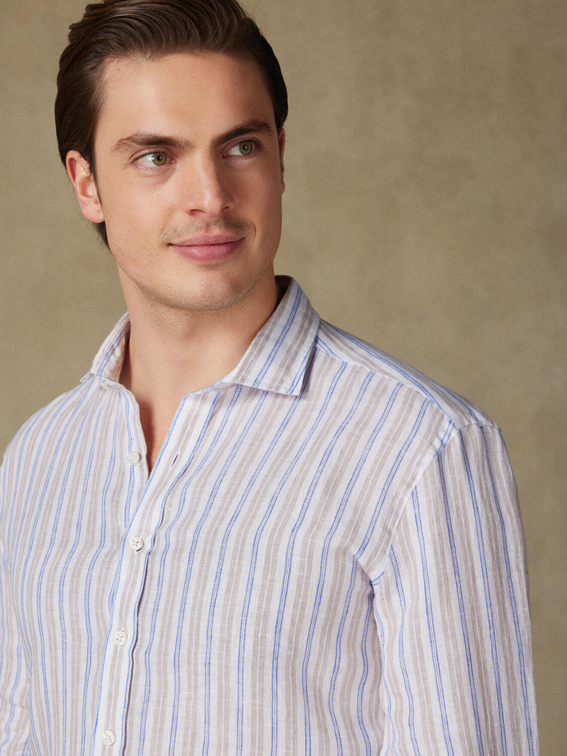 Chemise Rick en lin &agrave; rayures sable