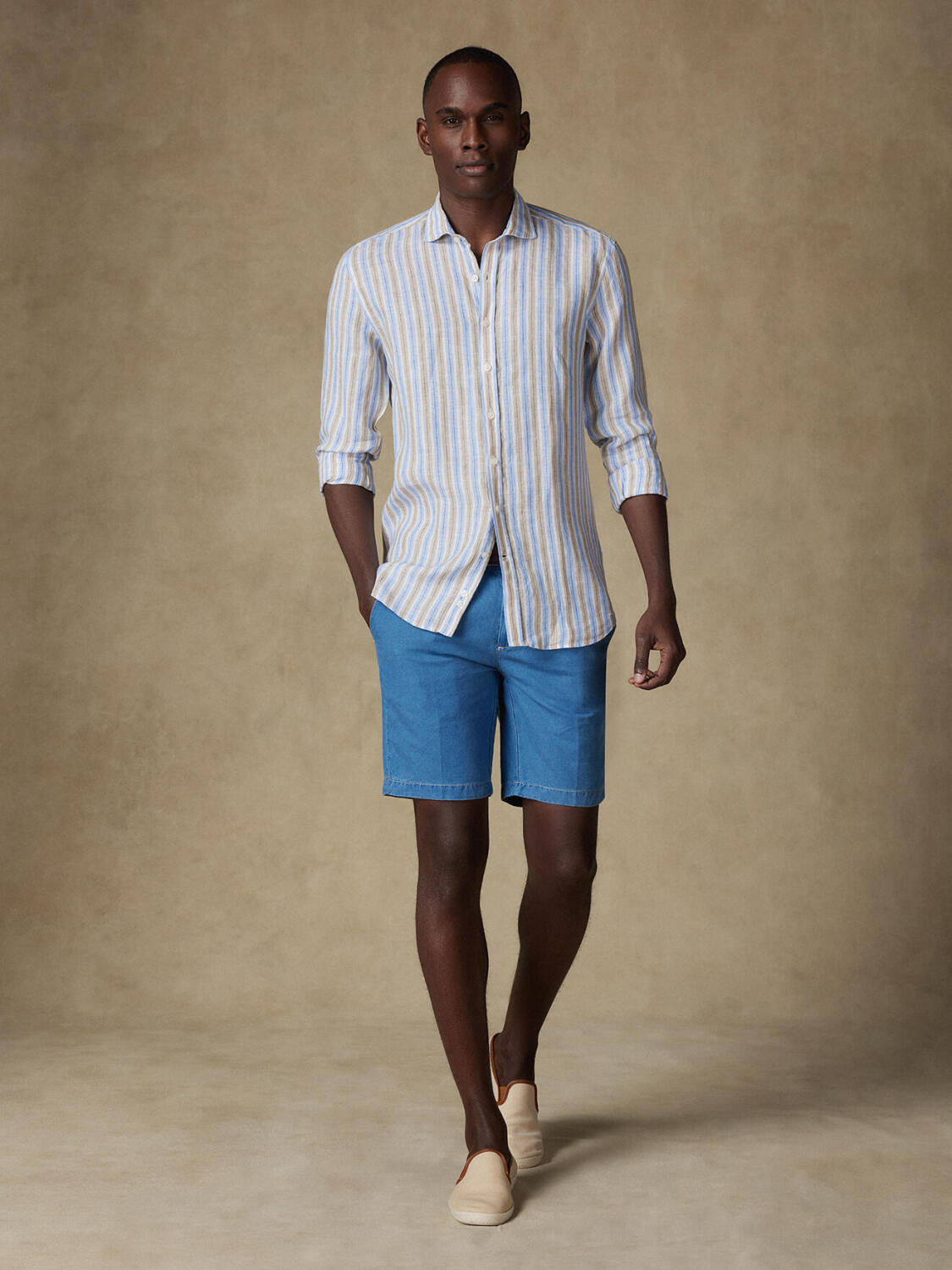 Robby camicia in lino a righe sabbia