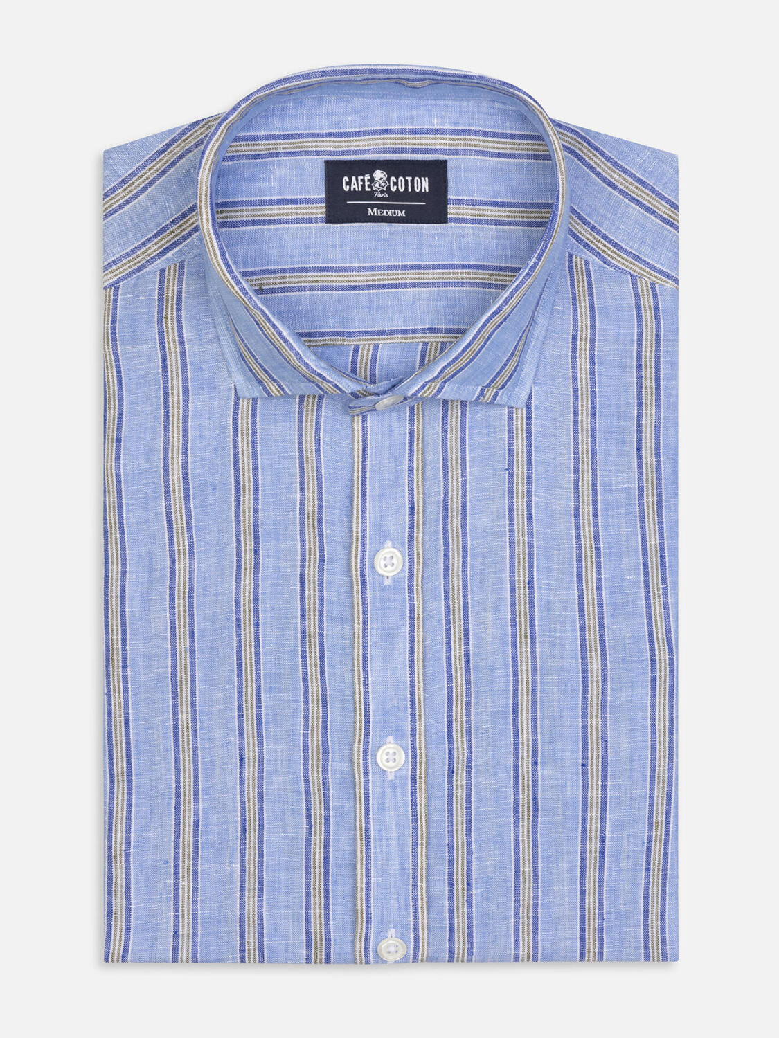 Ron camicia in lino a righe celesti