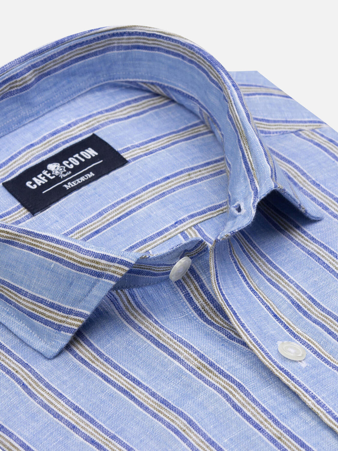 Ron camicia in lino a righe celesti