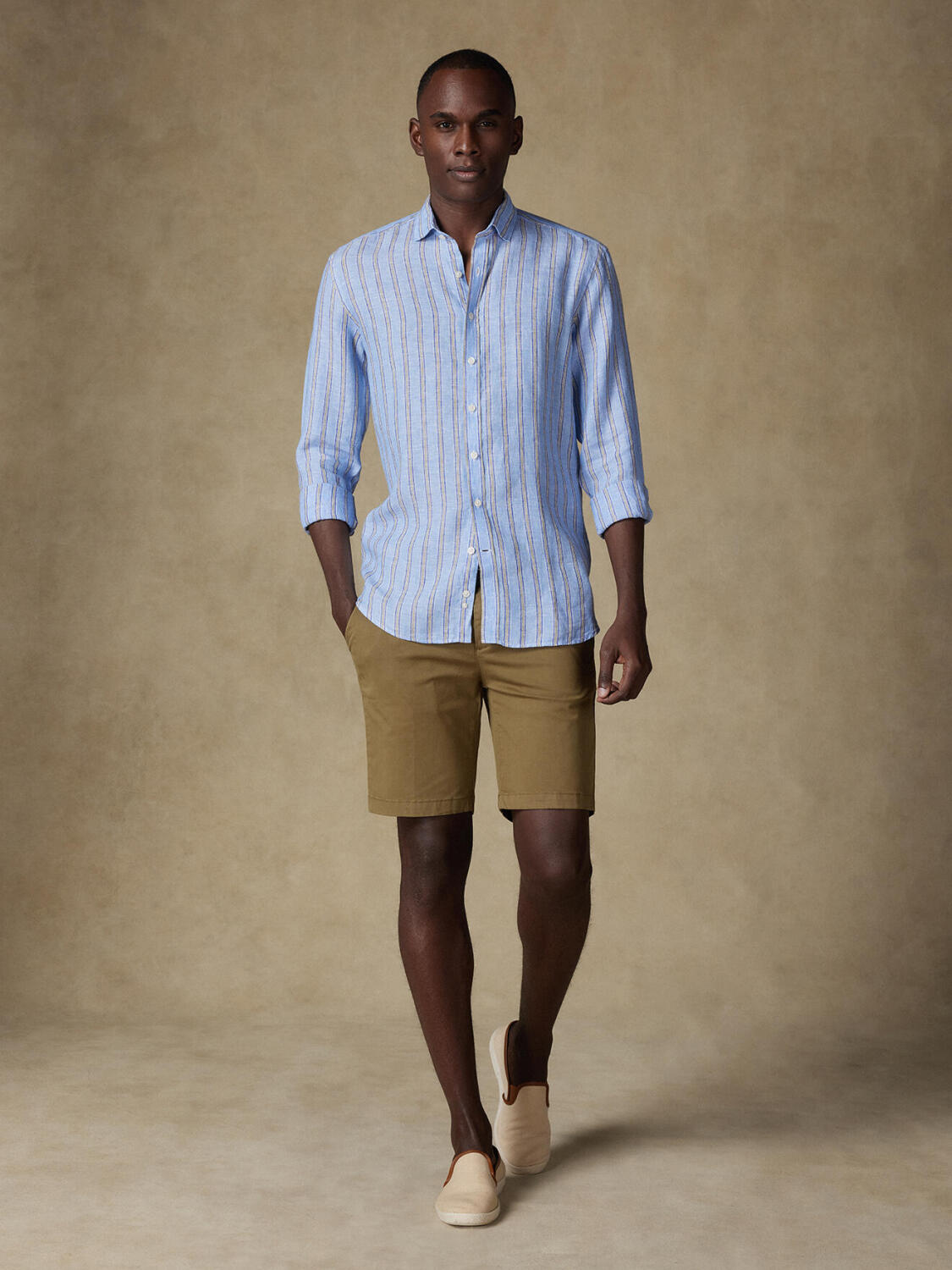 Ron camicia in lino a righe celesti