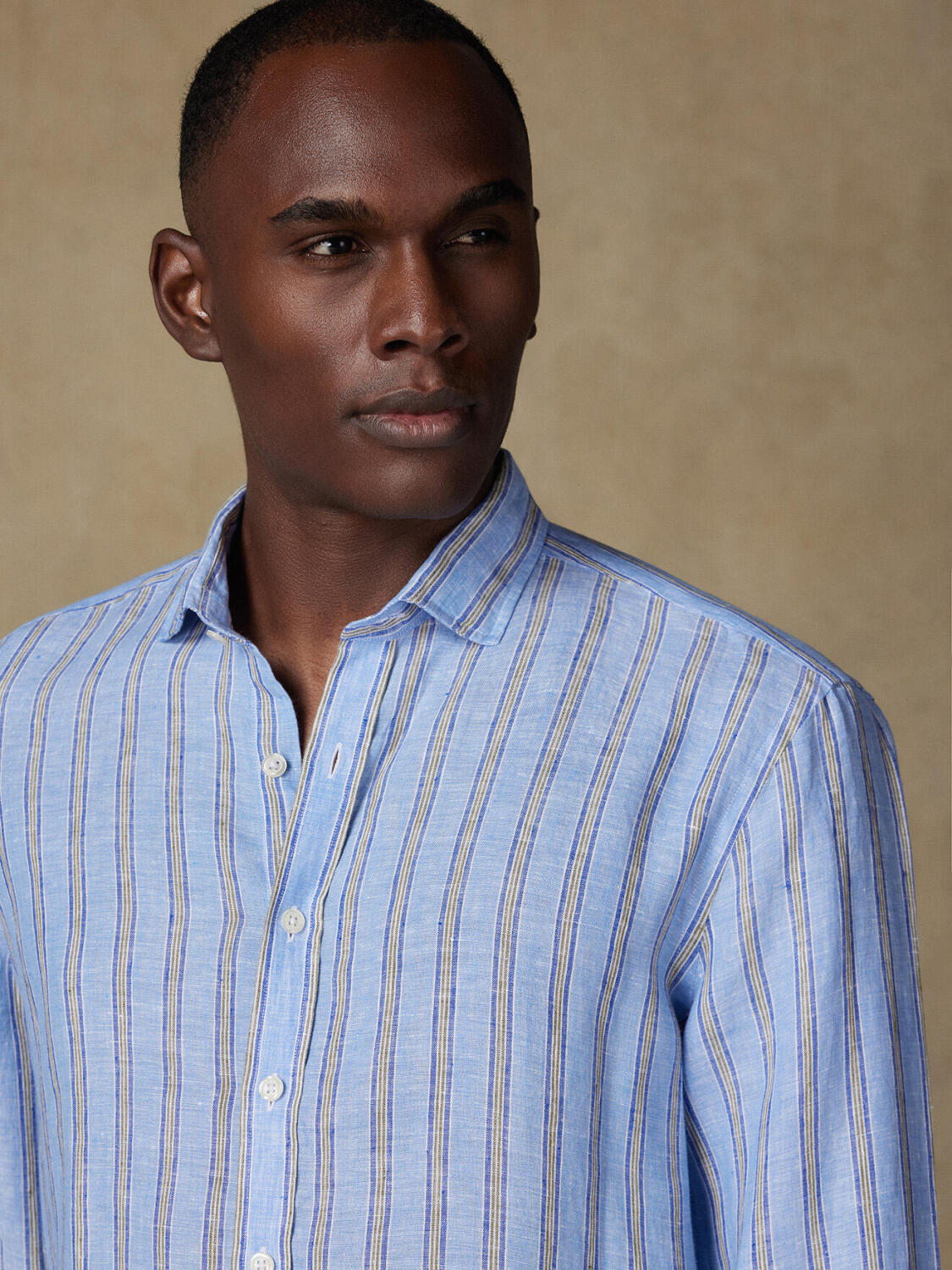 Ron camicia in lino a righe celesti