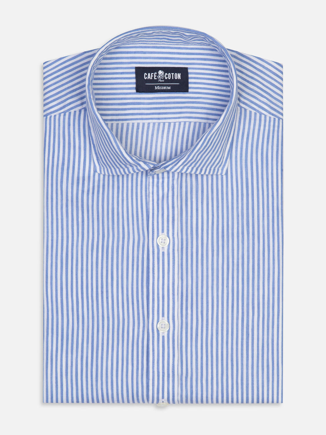 Camicia slim Eden in lino a righe celesti