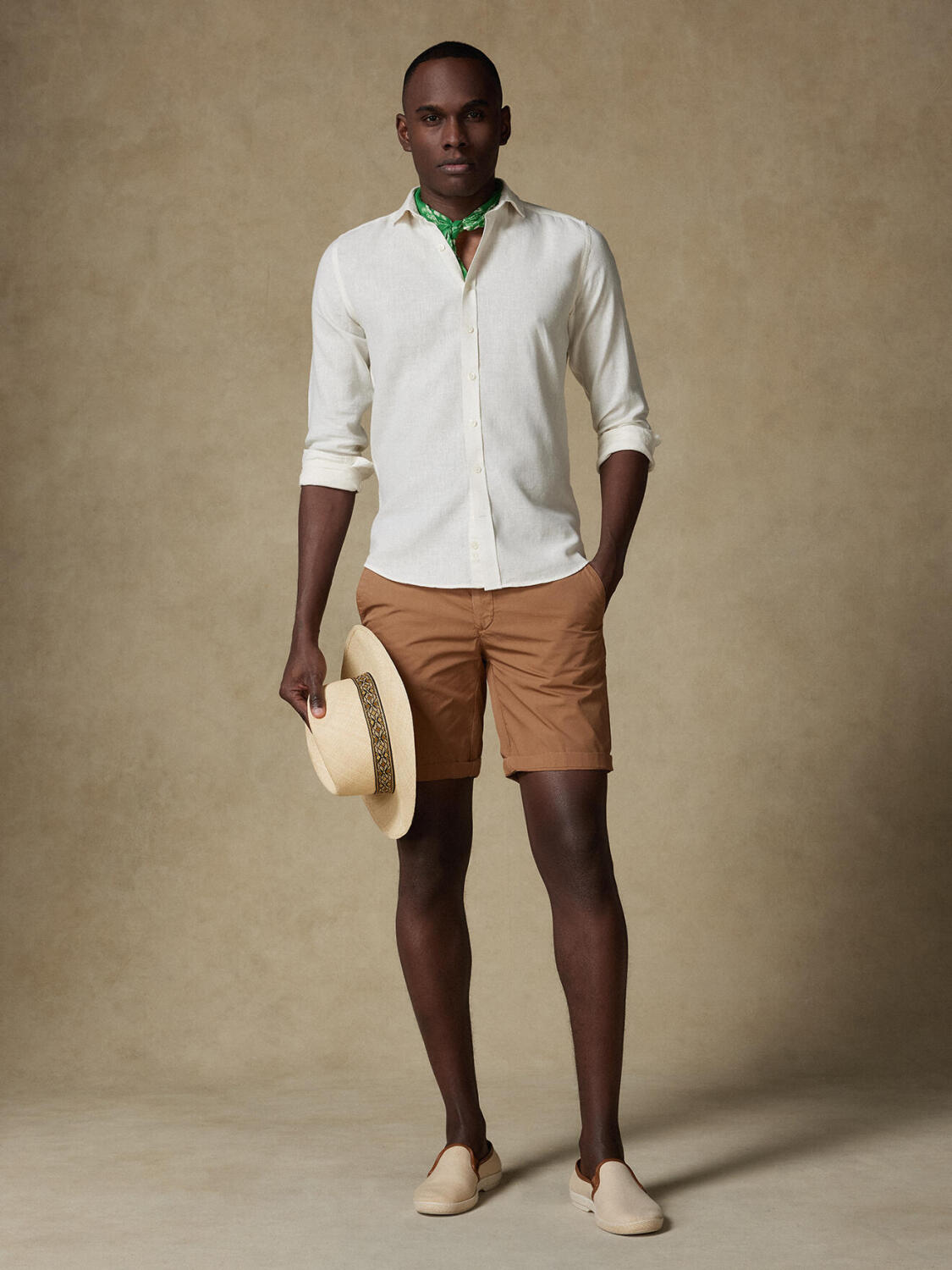 Overhemd slim Moon van linnen in offwhite