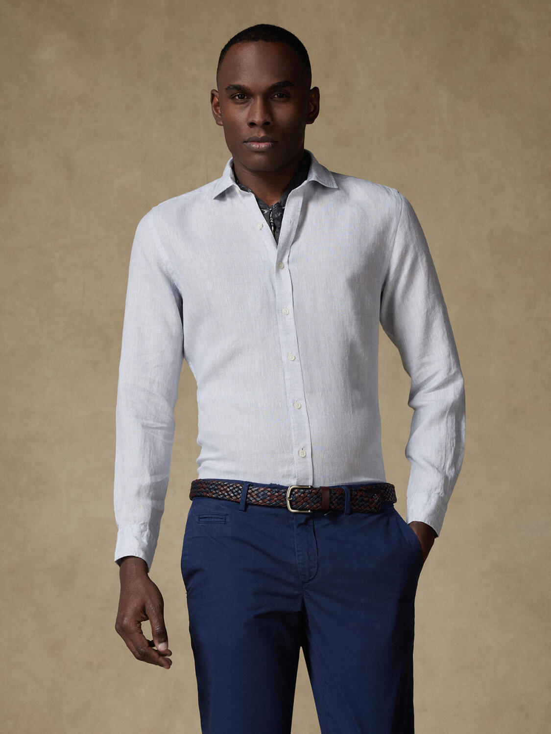 Olaf grey linen slim fit shirt