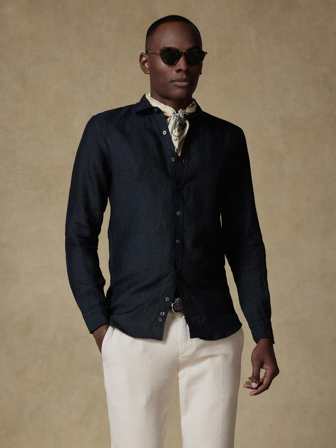 Olaf black linen slim fit shirt