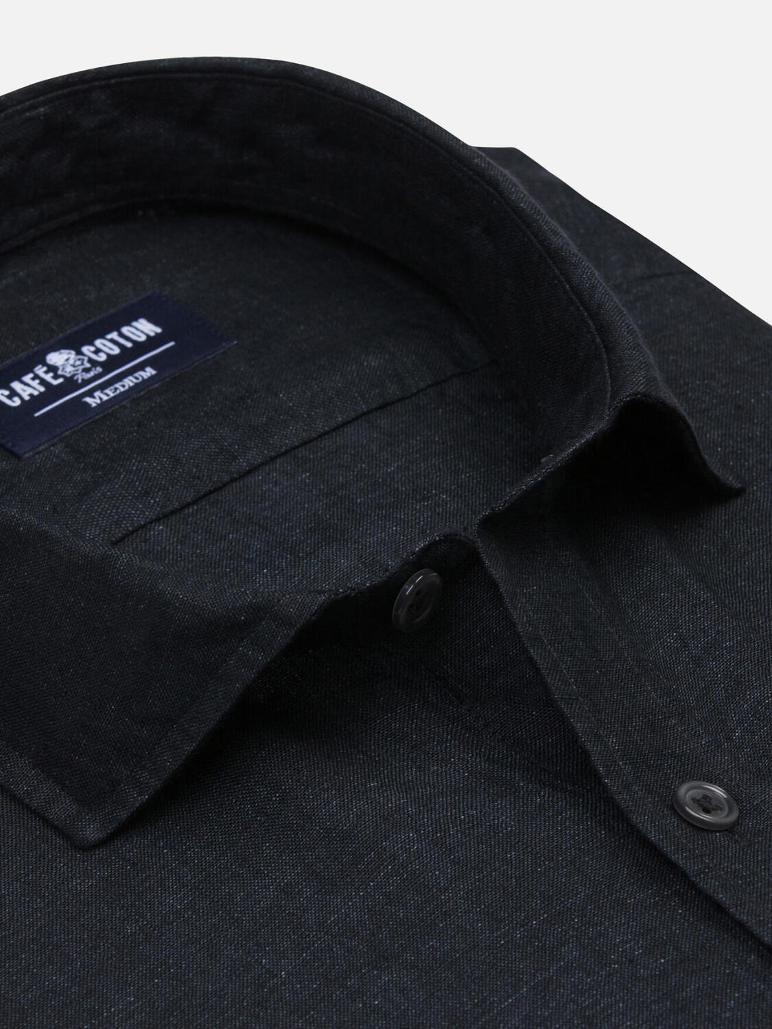 Olaf black linen slim fit shirt