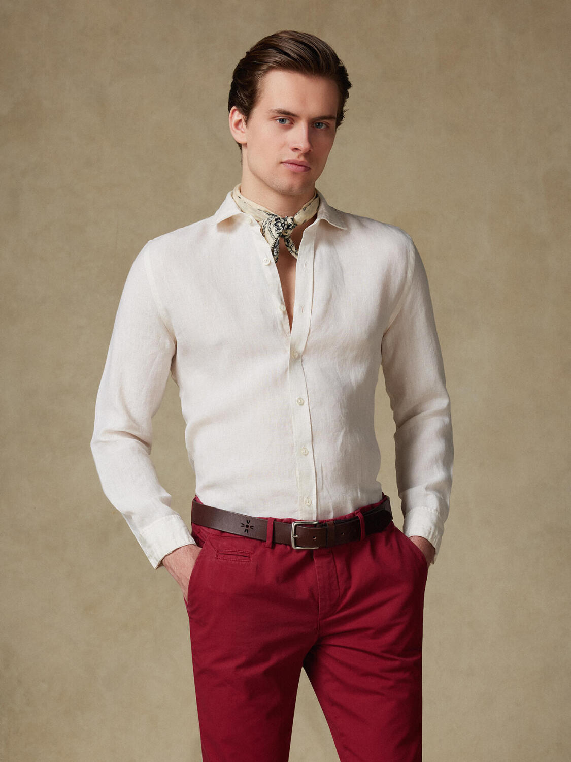 Overhemd slim Olaf van linnen in offwhite