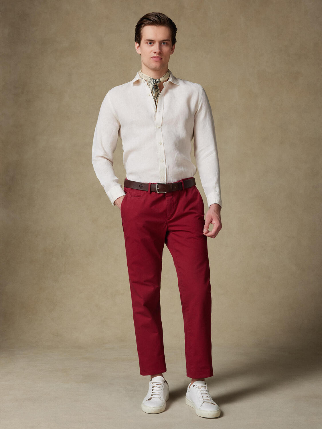 Overhemd slim Olaf van linnen in offwhite