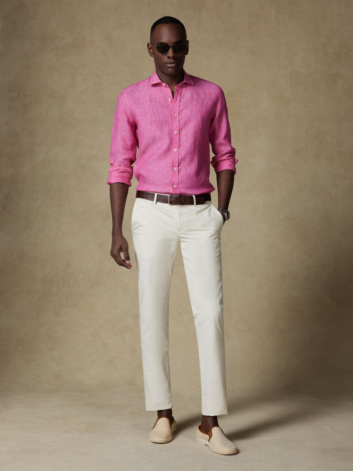 Overhemd slim Olaf van linnen in fuchsia