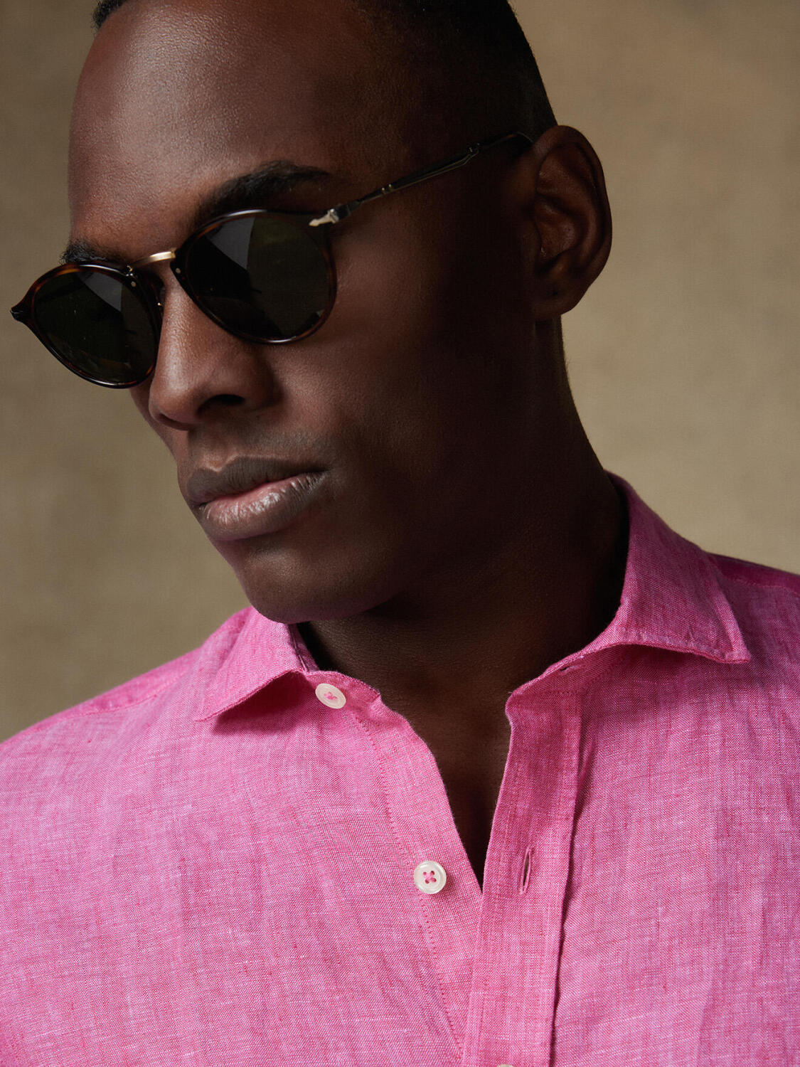 Overhemd slim Olaf van linnen in fuchsia