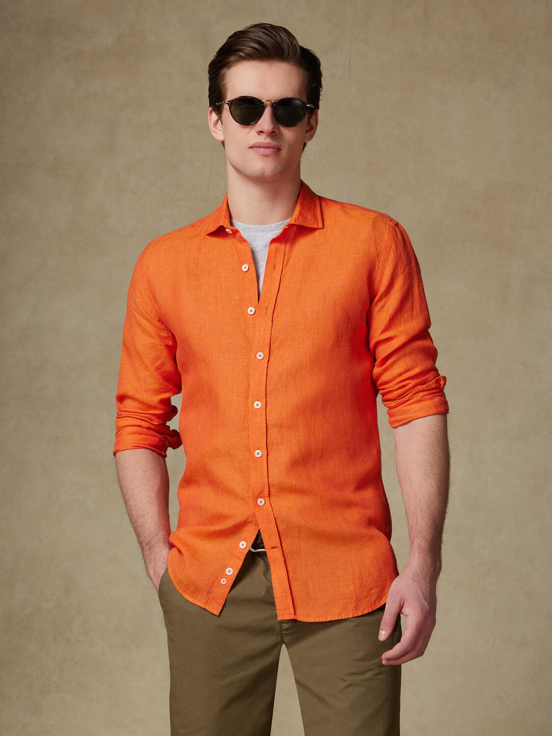 Olaf orange linen slim fit shirt