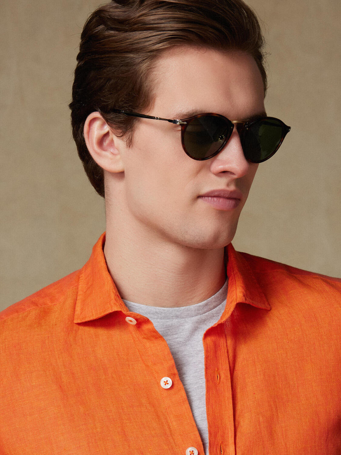 Olaf orange linen slim fit shirt