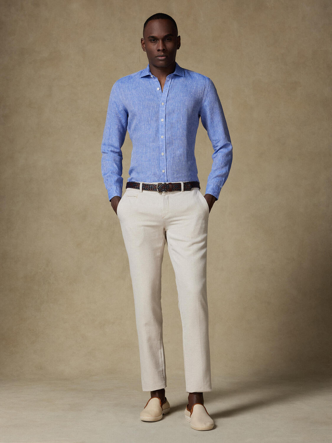Olaf blue linen slim fit shirt