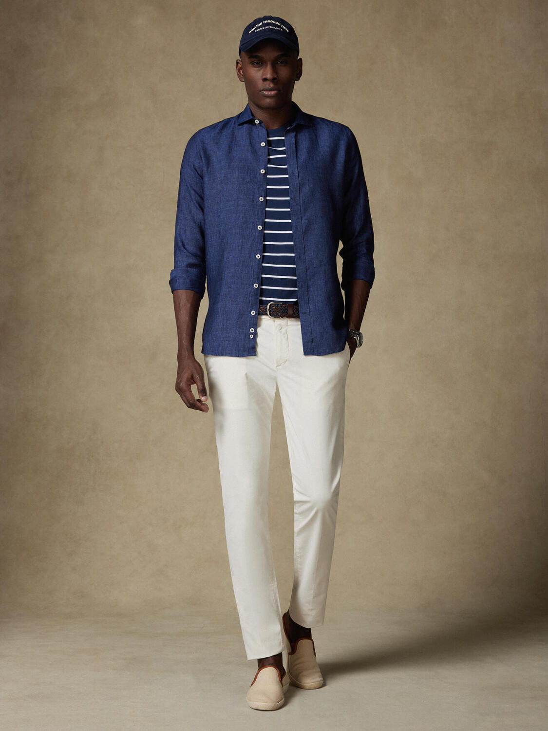 Olaf navy linen slim fit shirt