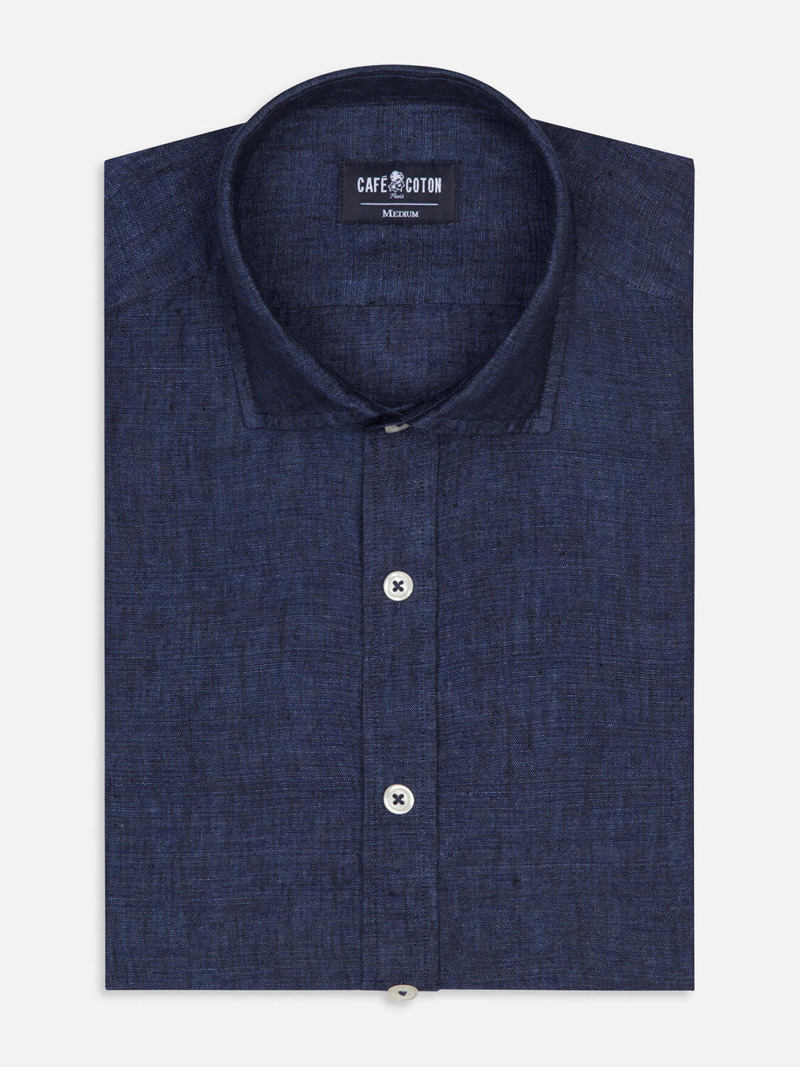 Olaf navy linen slim fit shirt