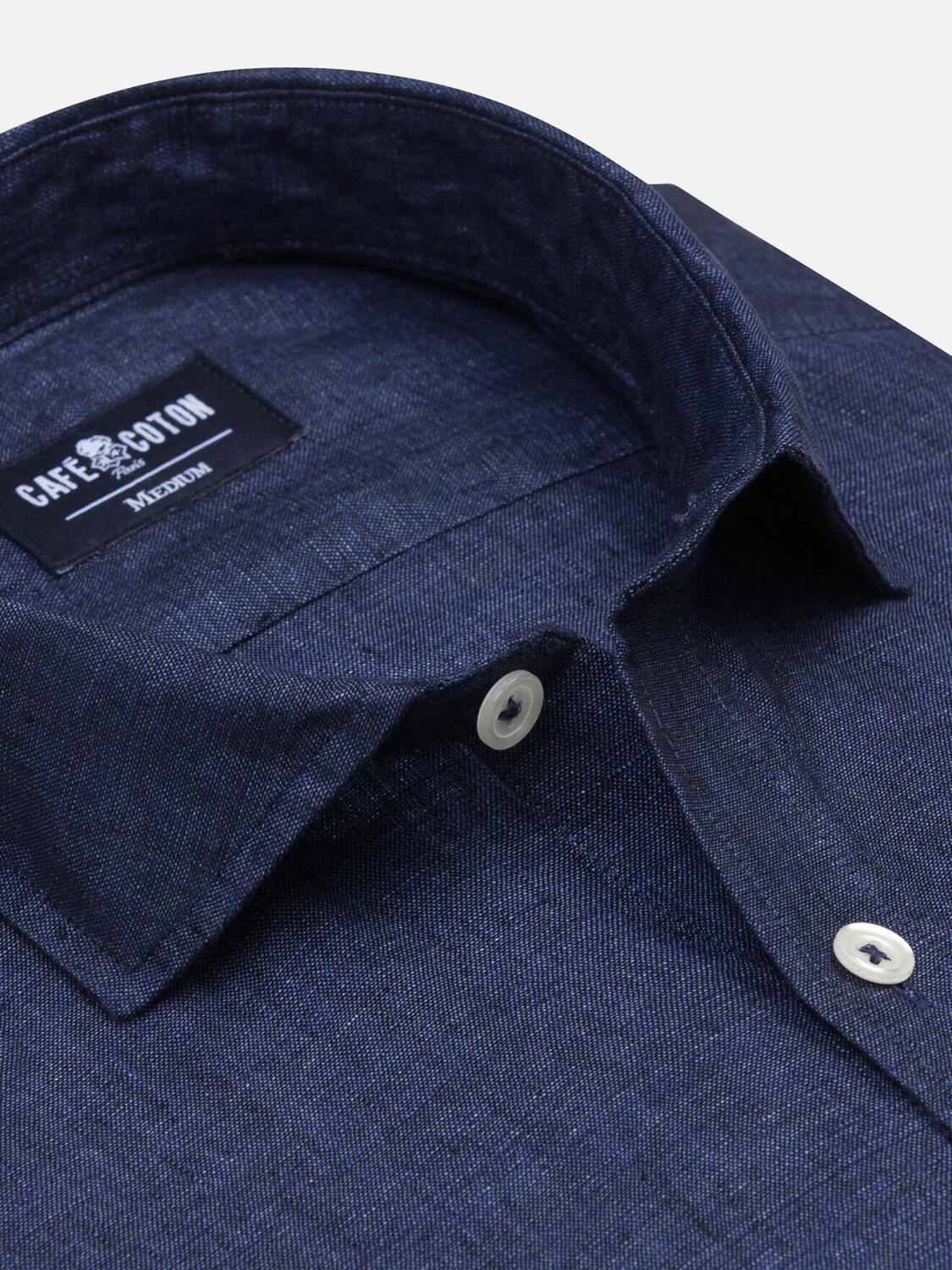 Olaf navy linen slim fit shirt