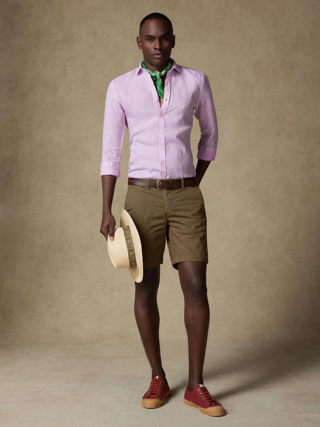 Camicia slim fit slim fit Olaf in lino rosa