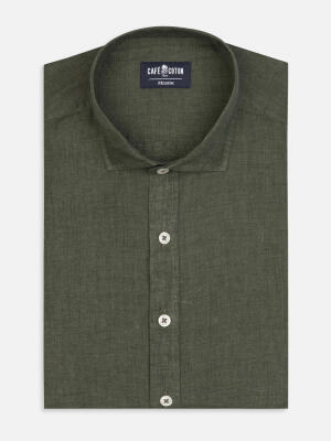 Camicia slim Olaf in lino kaki
