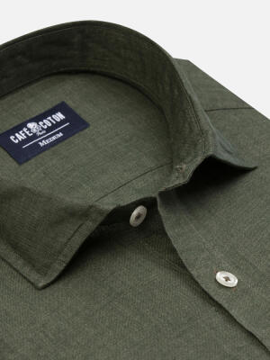 Camicia slim Olaf in lino kaki