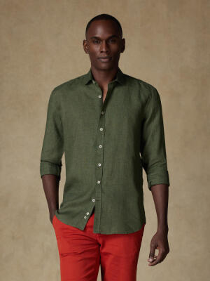 Camicia slim Olaf in lino kaki