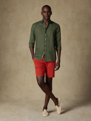 Camicia slim Olaf in lino kaki