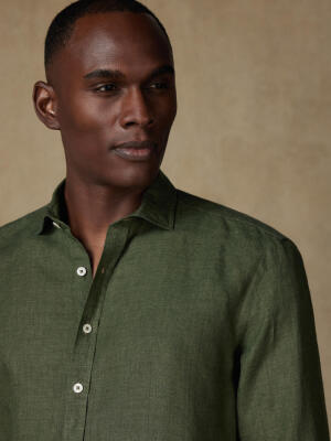 Camicia slim Olaf in lino kaki