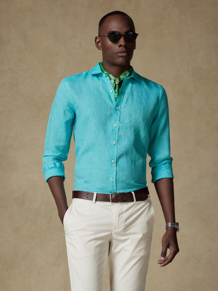 Olaf emerald linen slim fit shirt