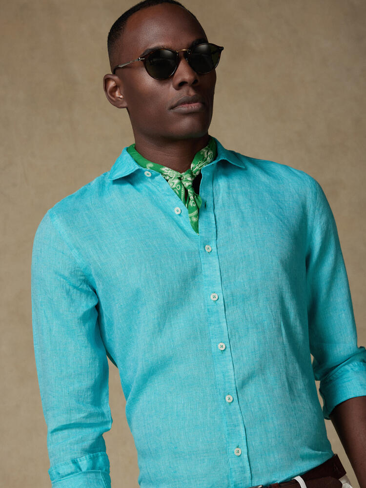 Olaf emerald linen slim fit shirt