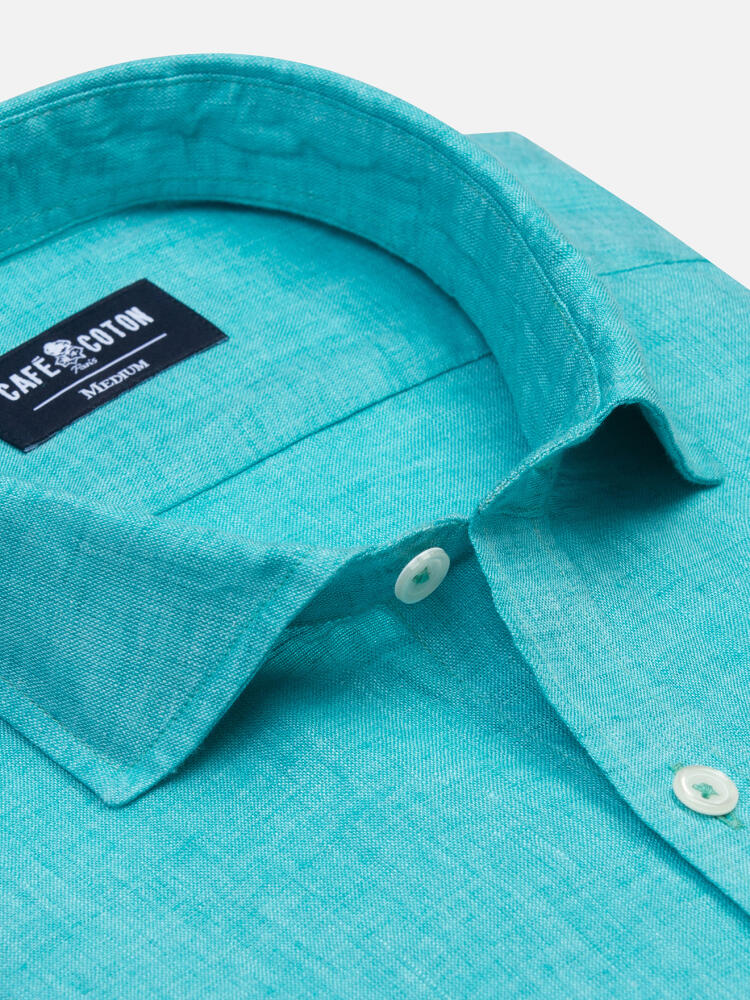 Olaf emerald linen slim fit shirt