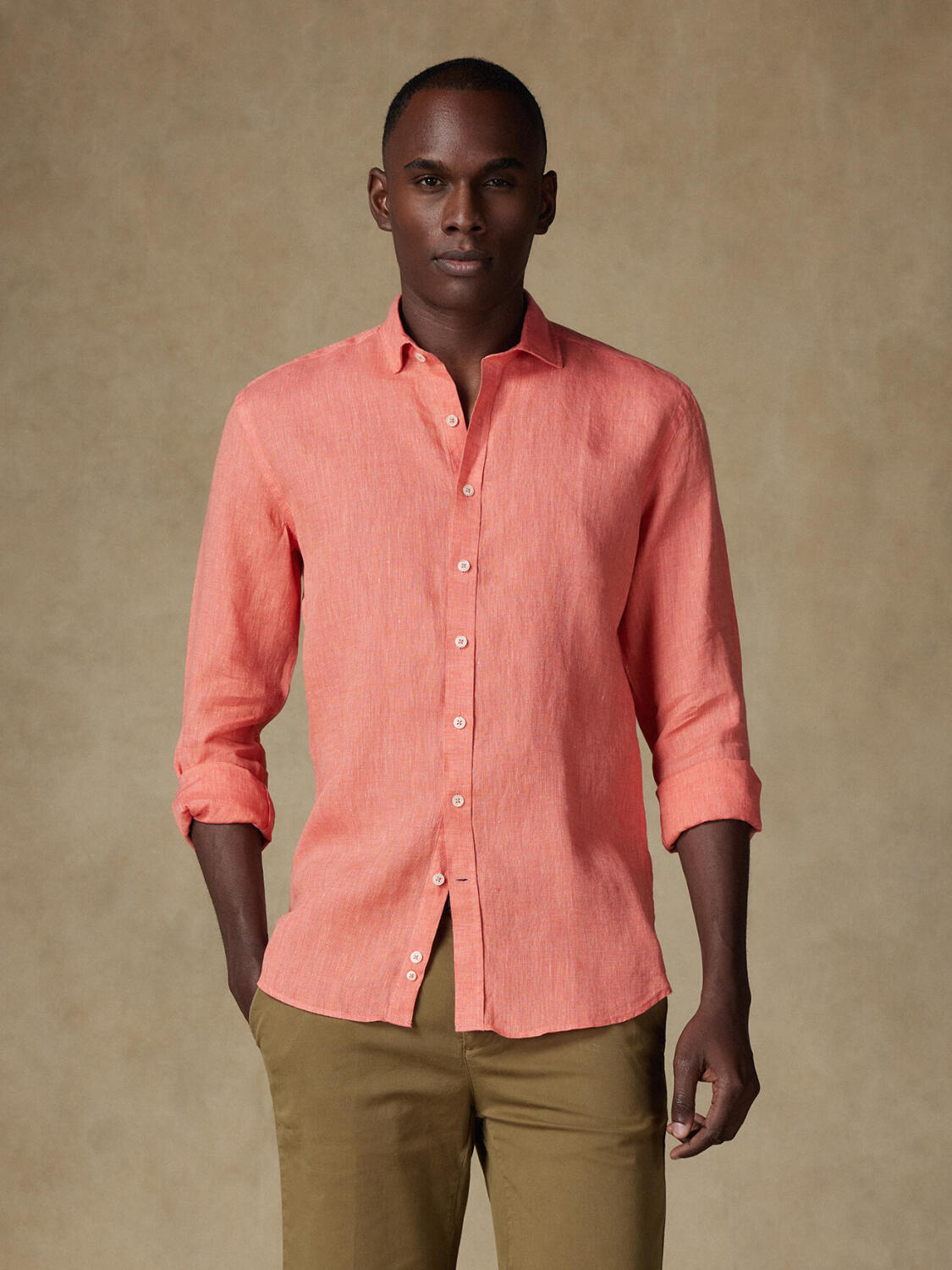 Olaf apricot linen slim fit shirt