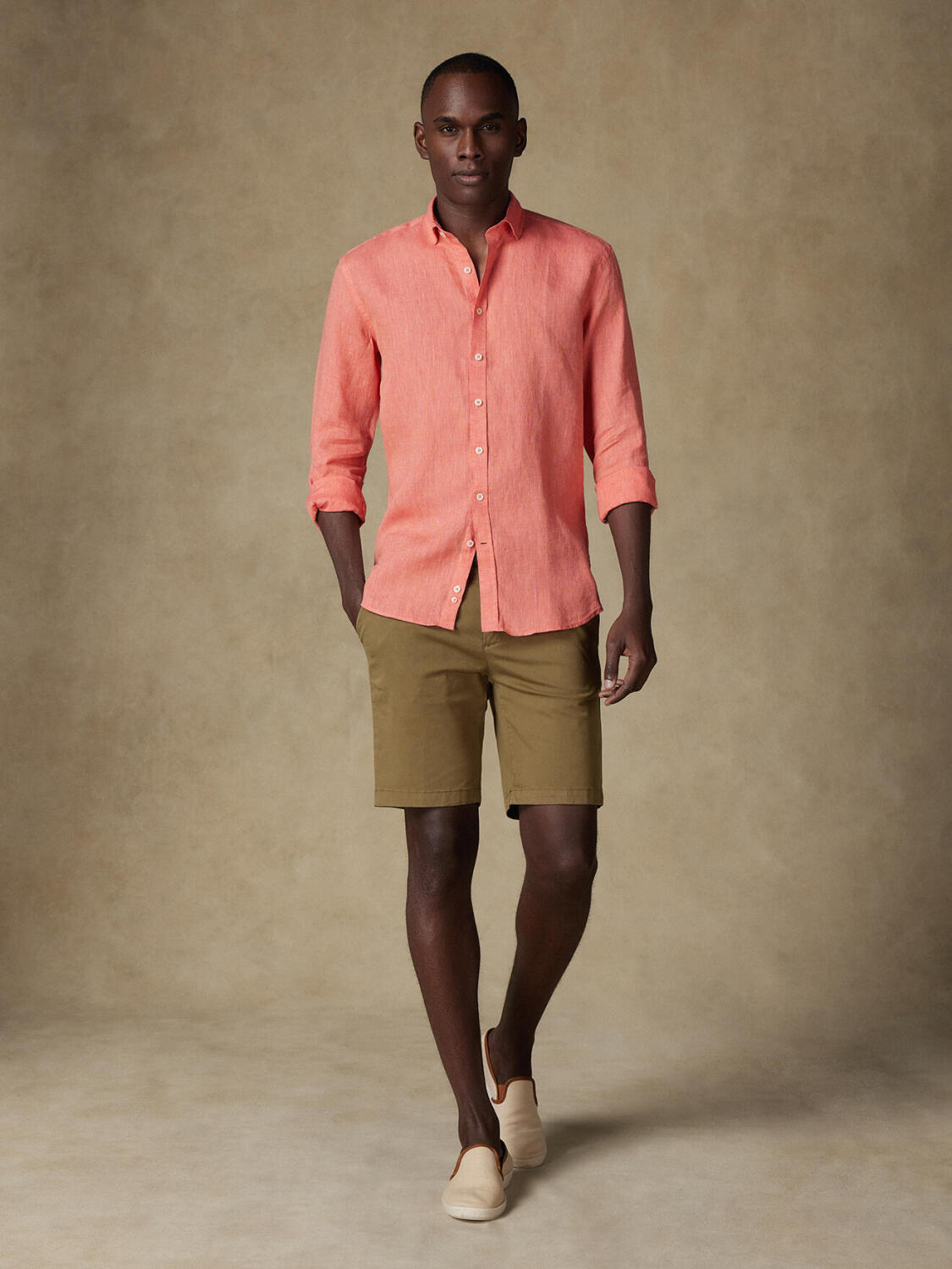 Olaf apricot linen slim fit shirt