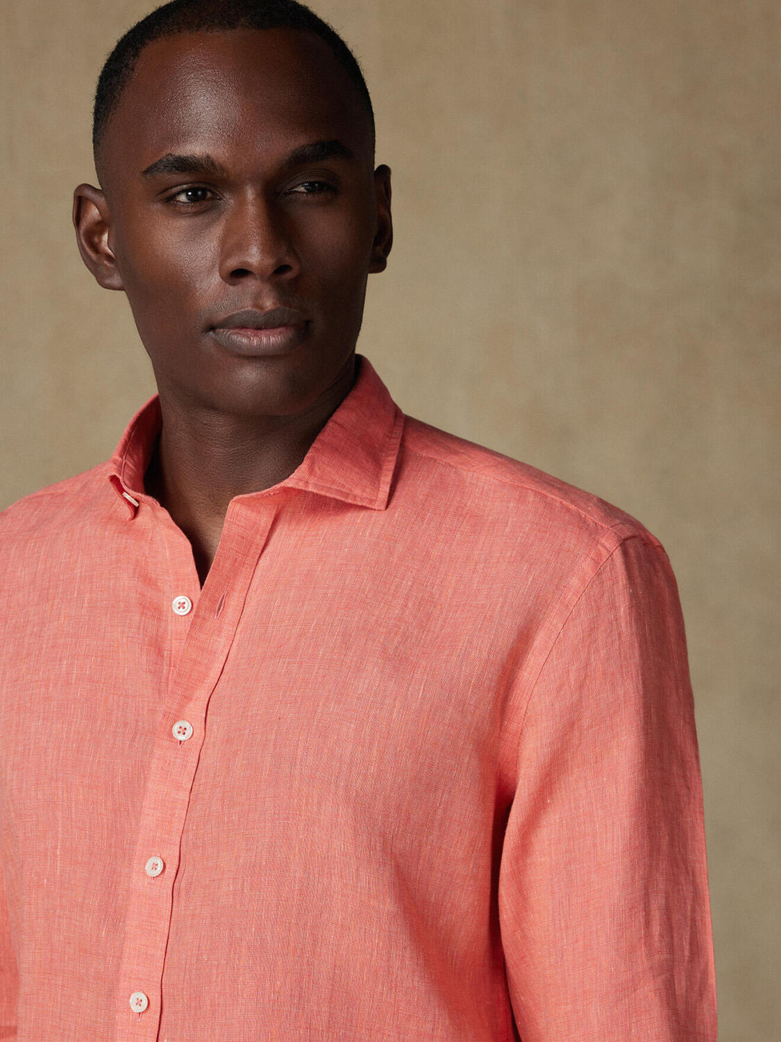 Olaf apricot linen slim fit shirt