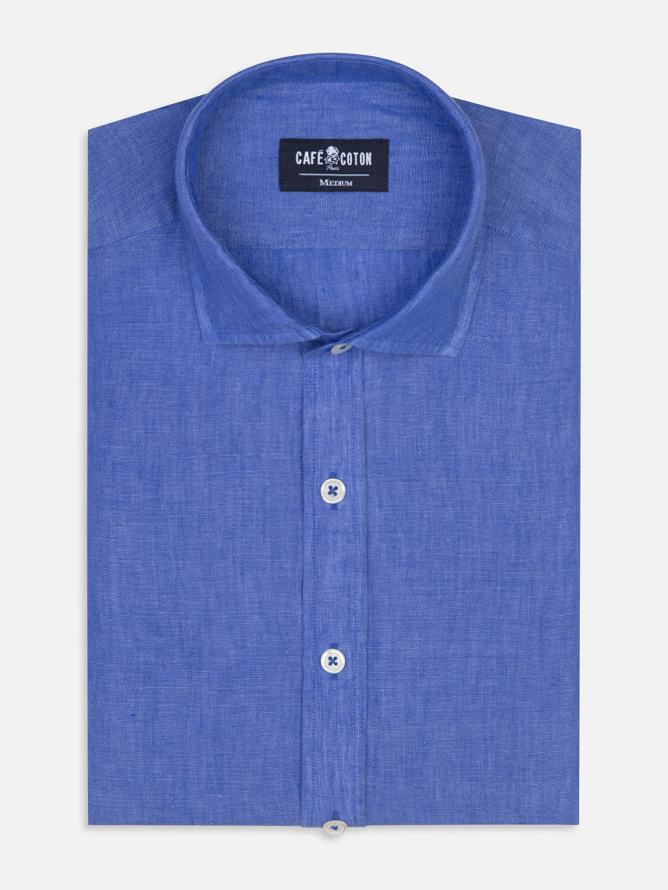 Camicia slim Olaf in lino blu cobalto