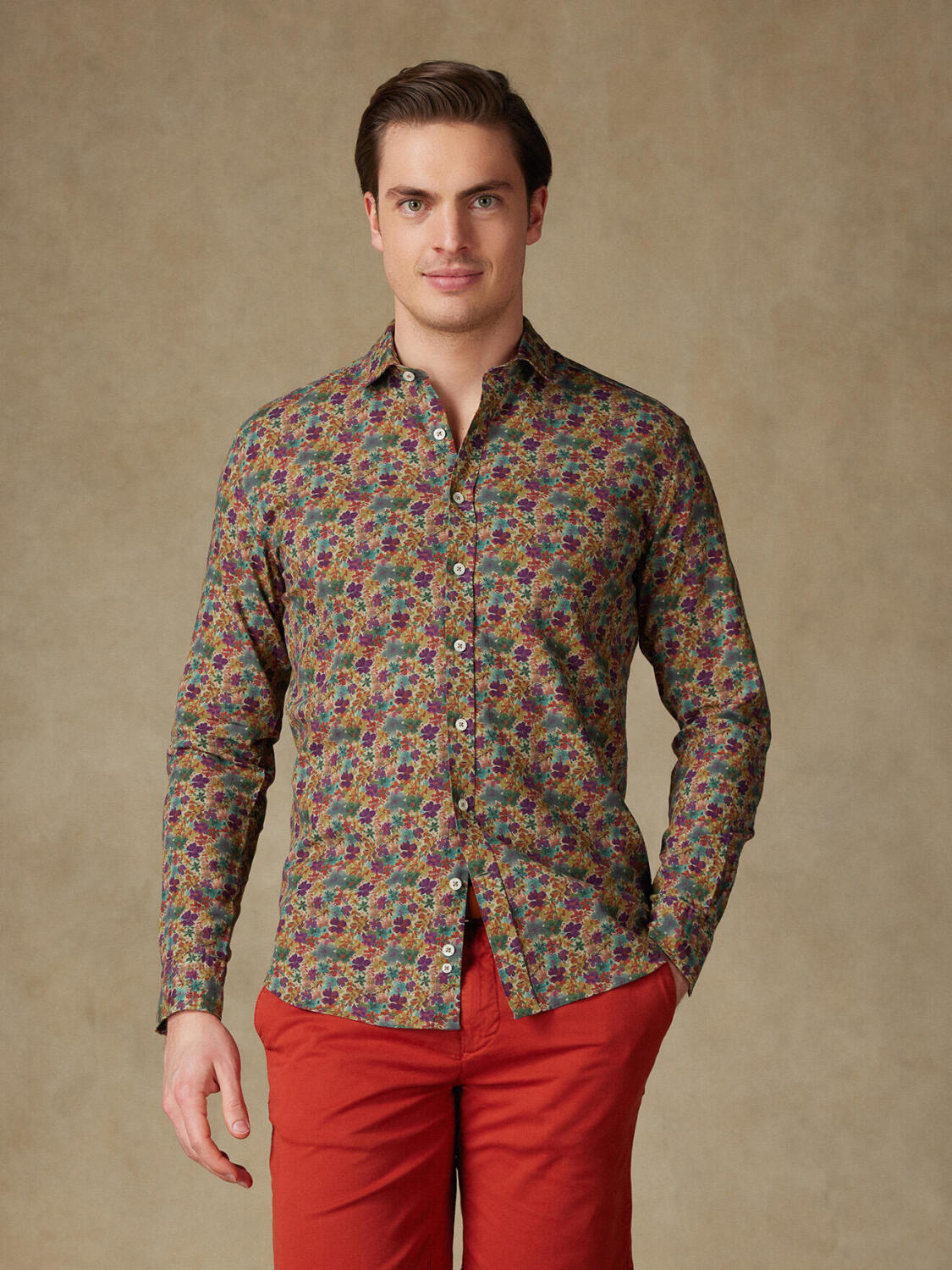 Chemise cintrée Stuart en lin à motif floral