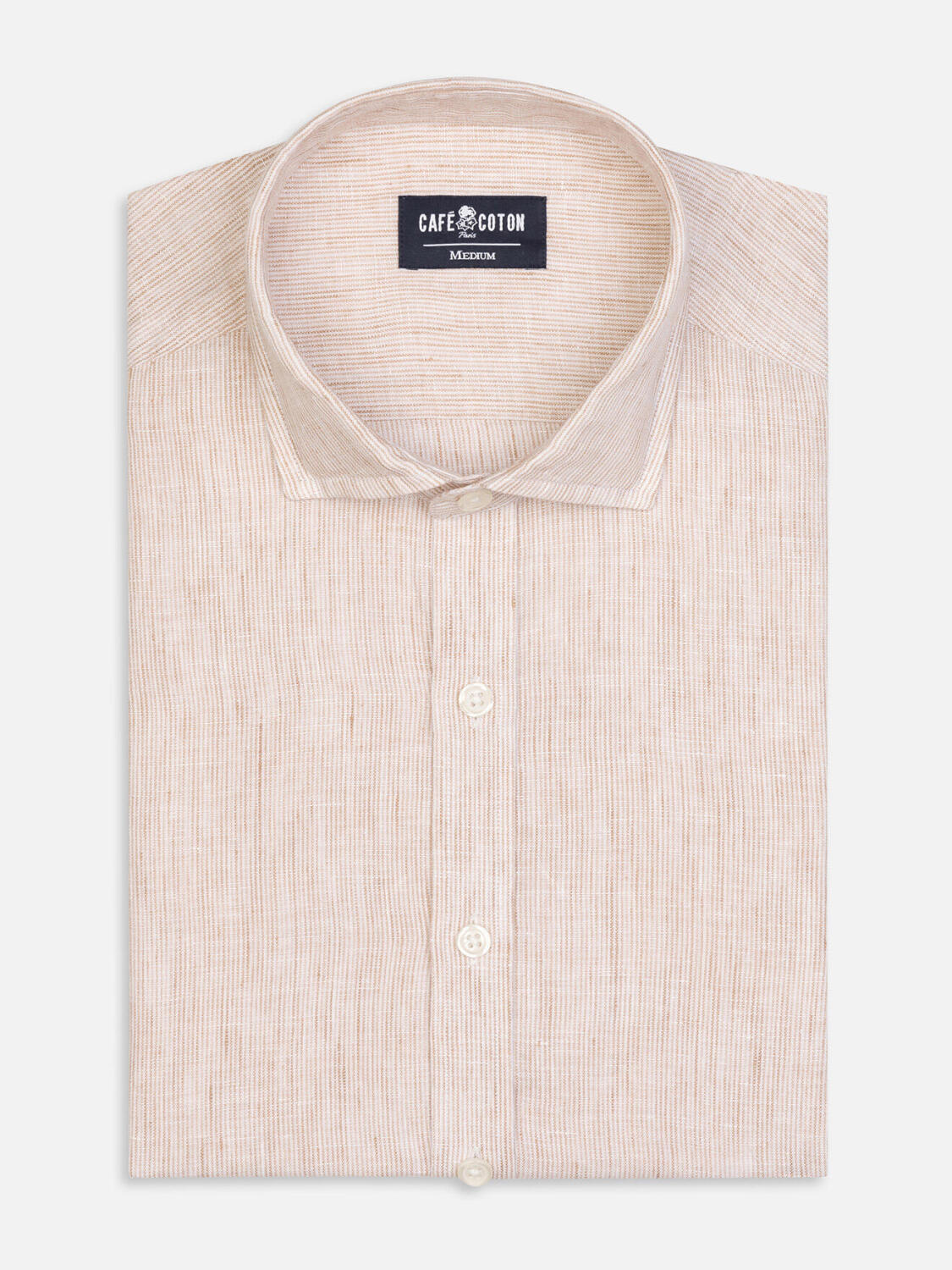 Ted Camicia slim fit di lino a righe sabbia