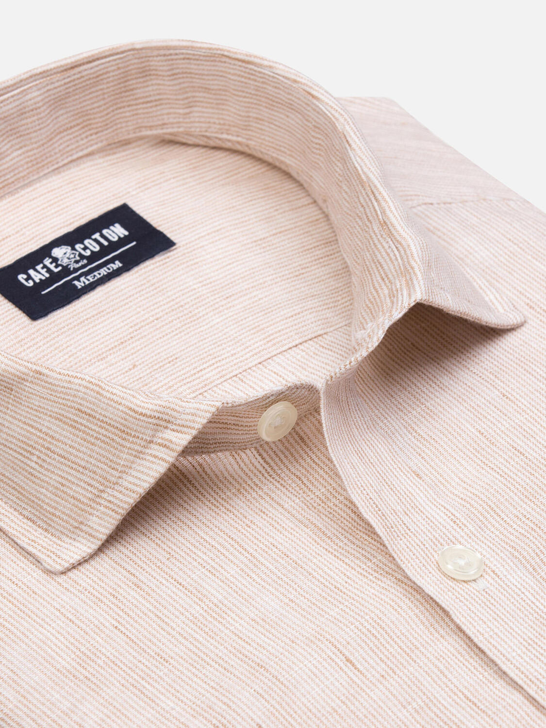 Ted Camicia slim fit di lino a righe sabbia