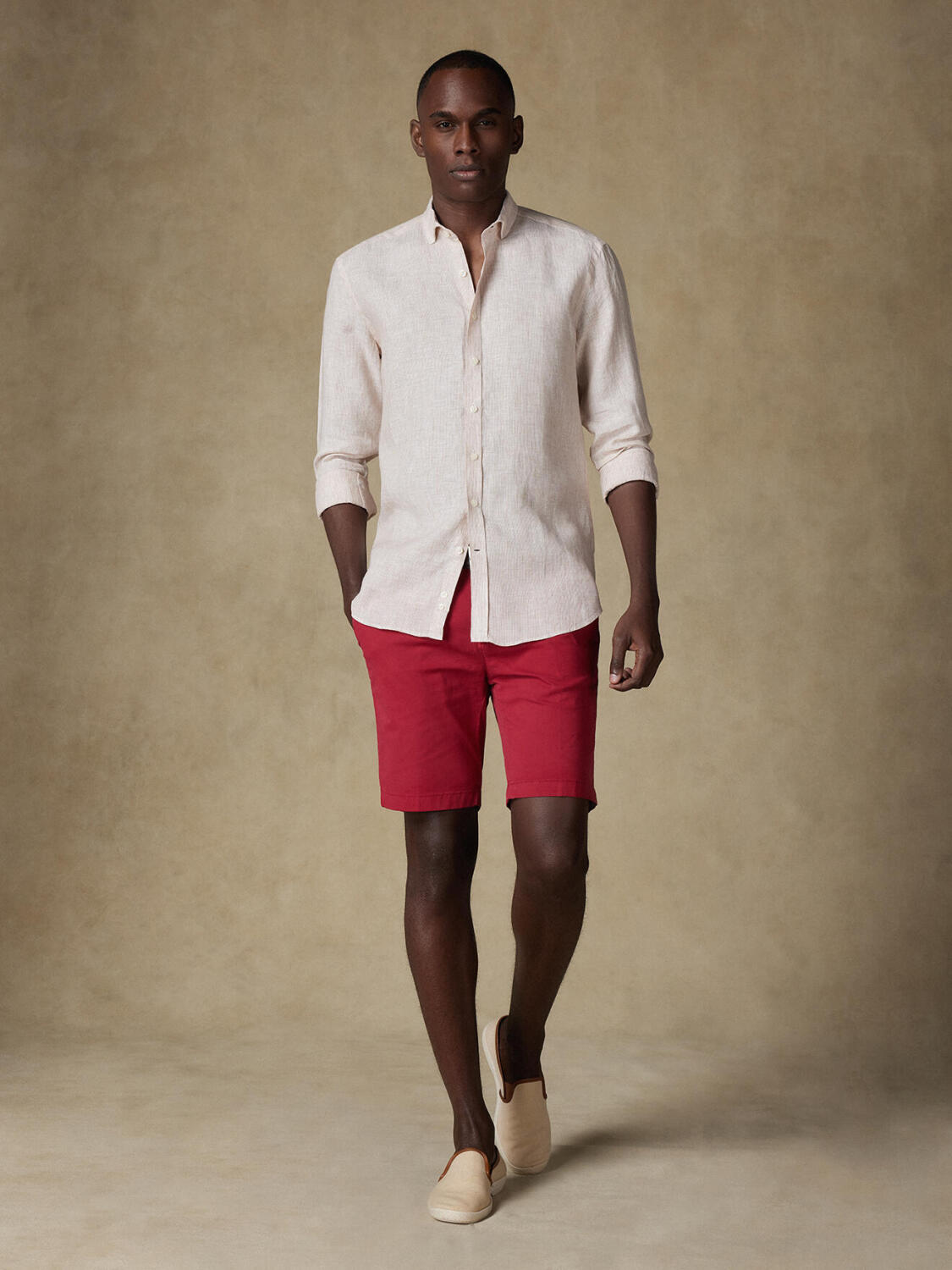 Ted Camicia slim fit di lino a righe sabbia