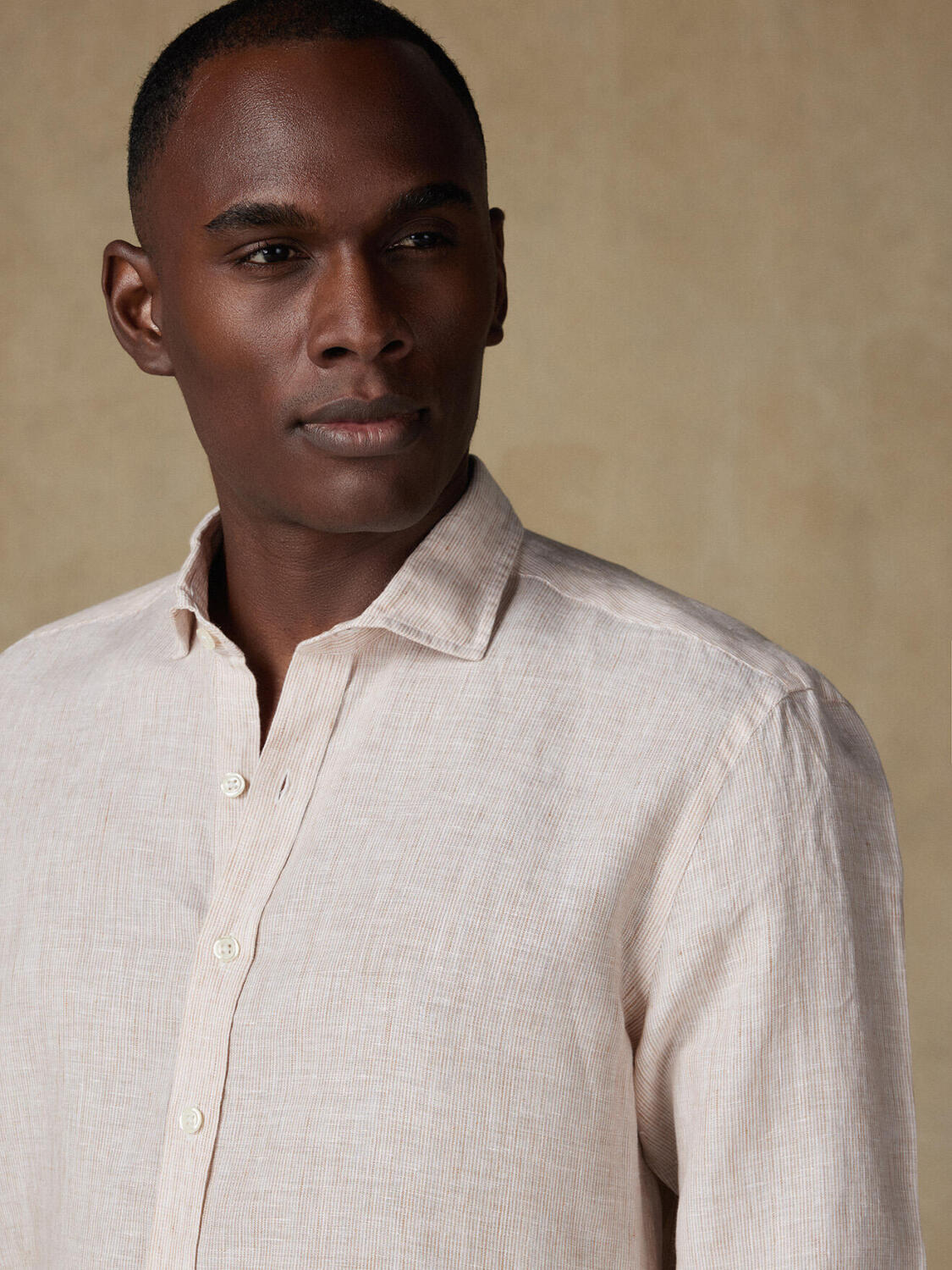 Ted Camicia slim fit di lino a righe sabbia