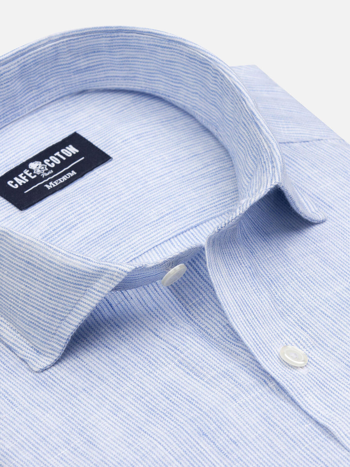 Ted Camicia slim fit slim fit di lino a righe azzurre