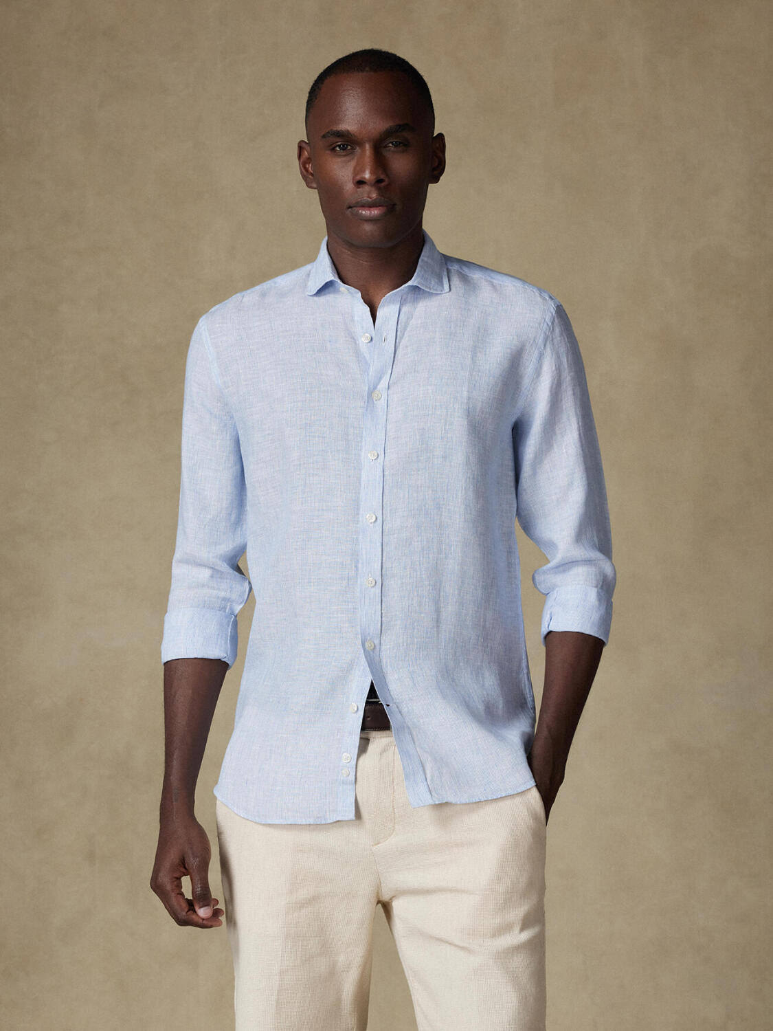 Ted Camicia slim fit slim fit di lino a righe azzurre