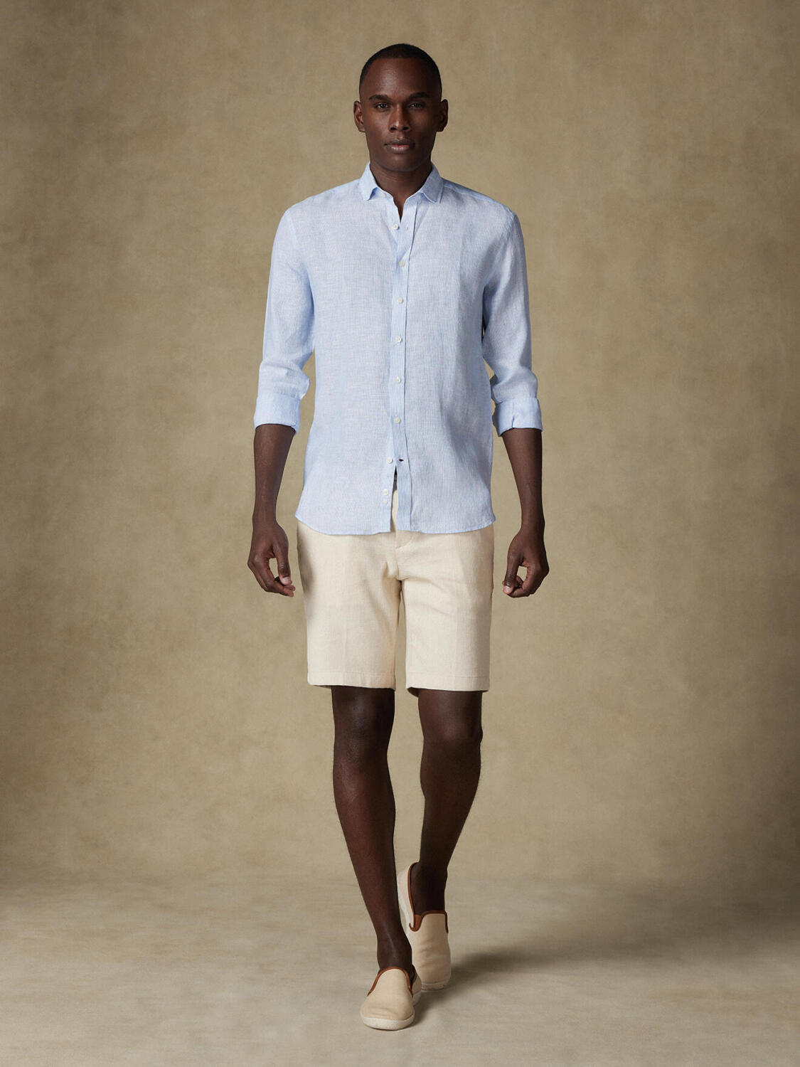 Ted Camicia slim fit slim fit di lino a righe azzurre