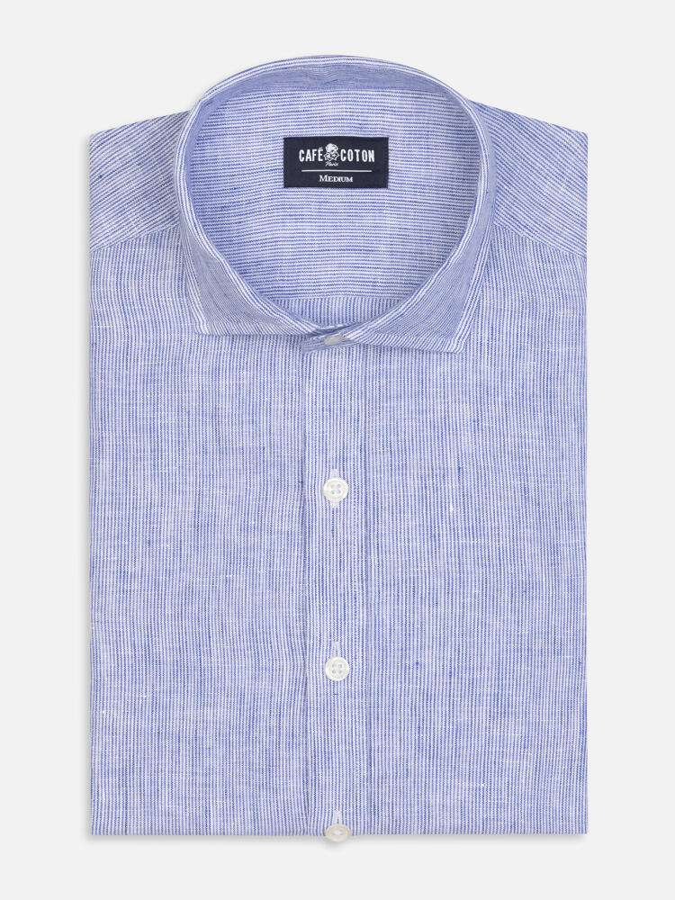 Chemise cintrée Ted en lin à rayures bleues