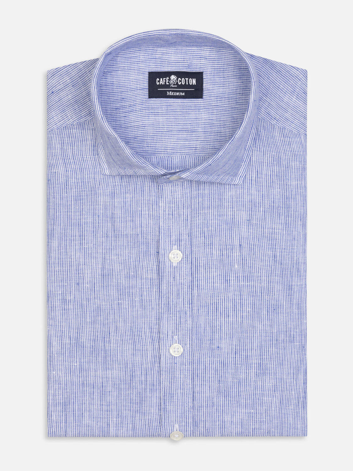 Ted slim fit shirt in blue stripes linen