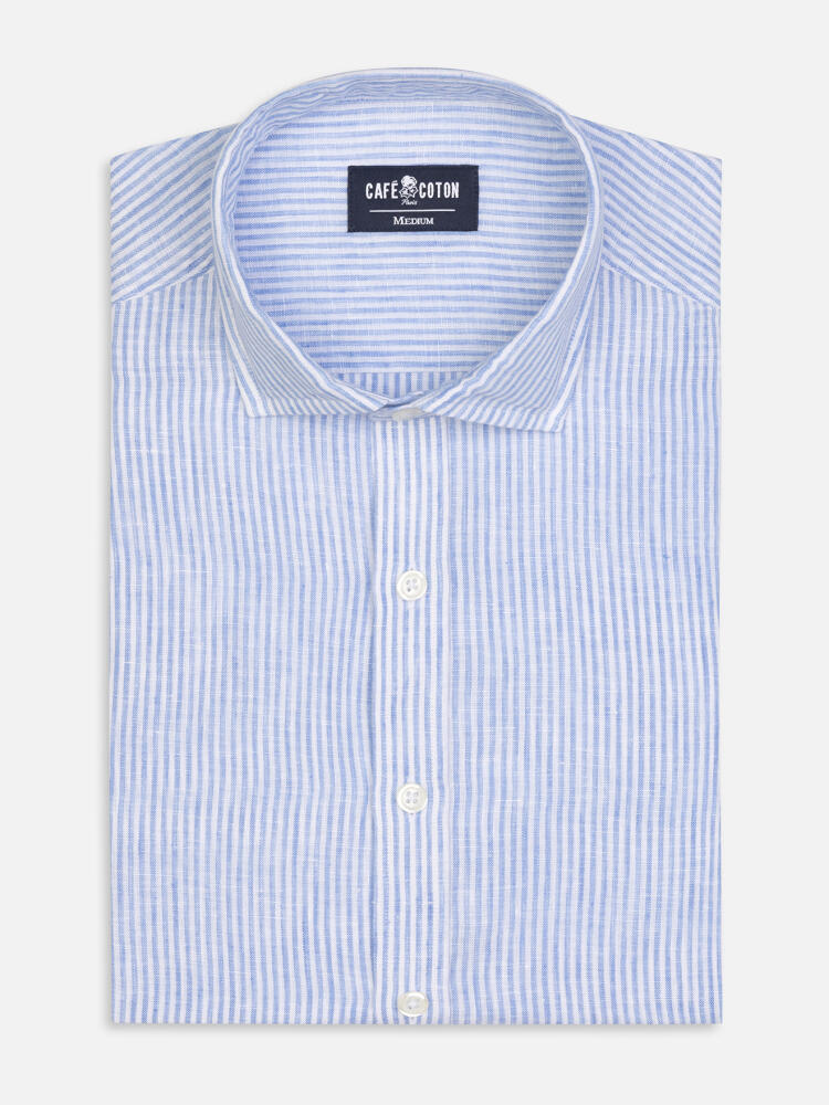 Thom Camicia slim fit slim fit di lino a righecelesti