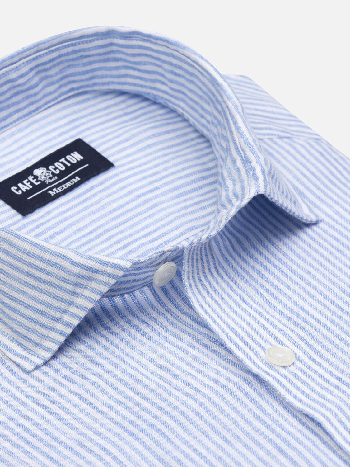 Taillierthemd Theo aus Leinen mit himmelblauen Streifen