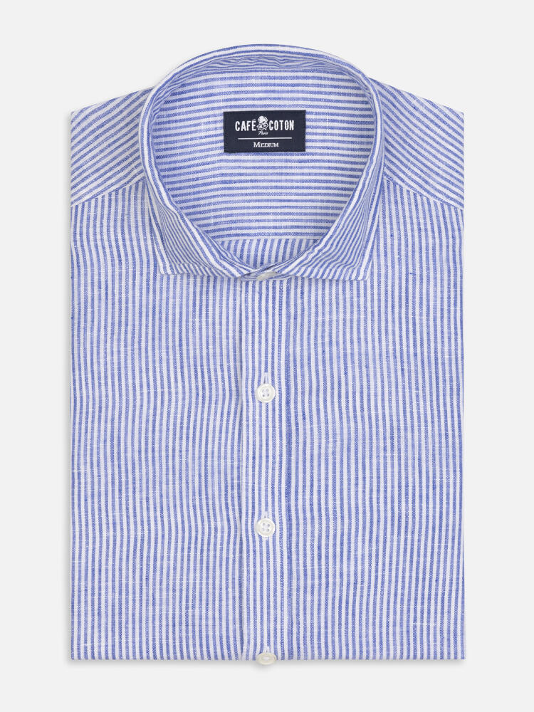 Camisa slim fit Theo de lino a rayas azules