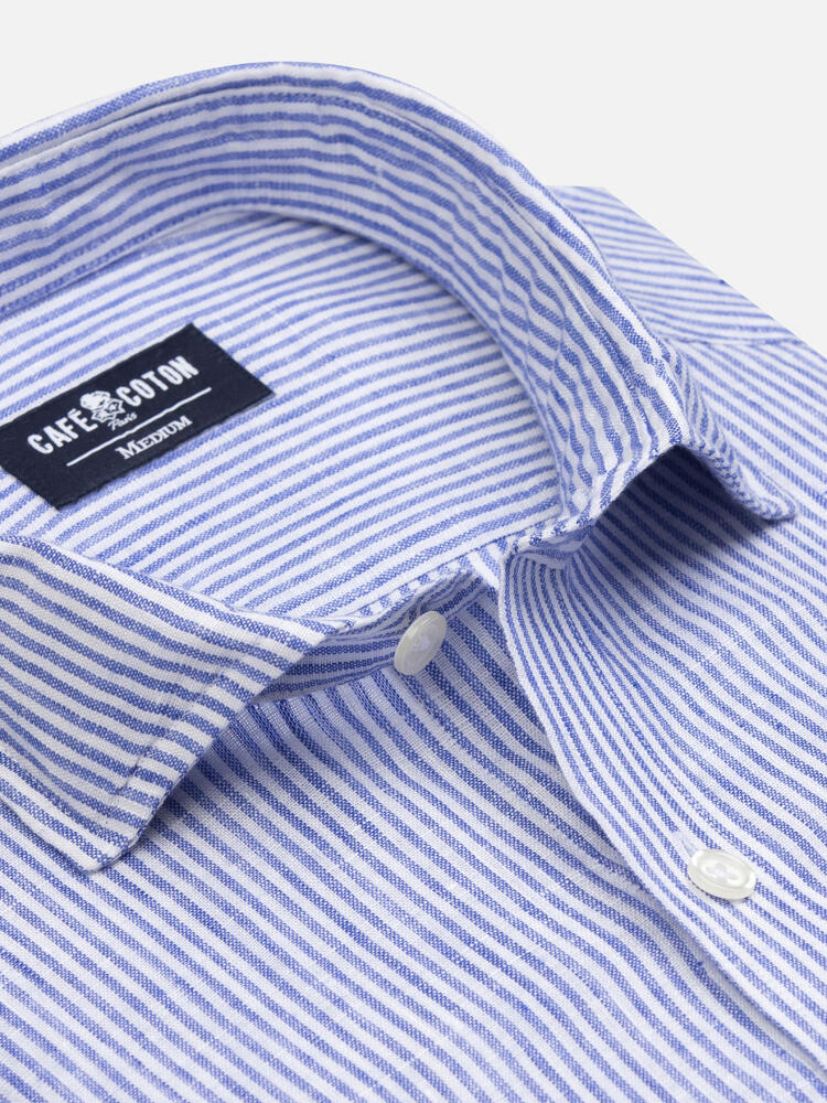 Camisa slim fit Theo de lino a rayas azules